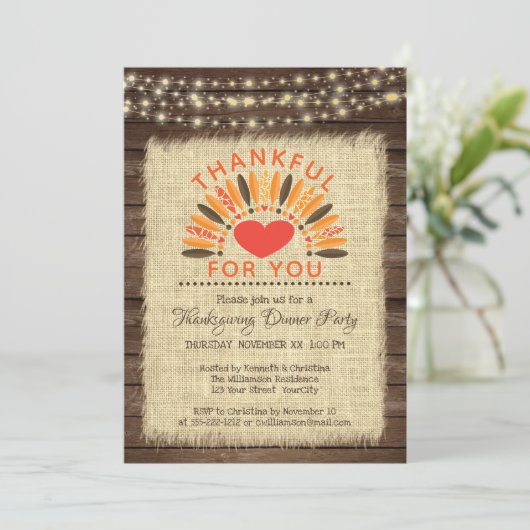 Rustiek DANKBAAR VOOR U Thanksgiving Diner Kaart (Staand voorkant)