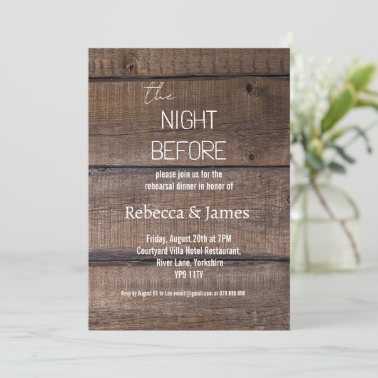 Rustiek de avond voor repetitie diner bruiloft kaart (Staand voorkant)