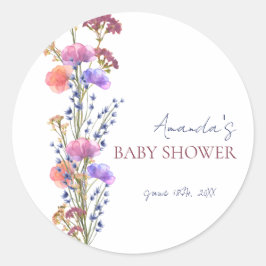 Rustiek Delicaat Acryl Bloemen Boeket Baby shower Ronde Sticker