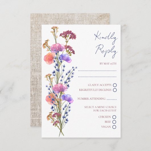 Rustiek Delicaat Acryl Bloemen RSVP Bruiloft Informatiekaartje (Voorkant / Achterkant)