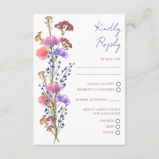 Rustiek Delicaat Acryl Bloemen RSVP Bruiloft Informatiekaartje (Voorkant)