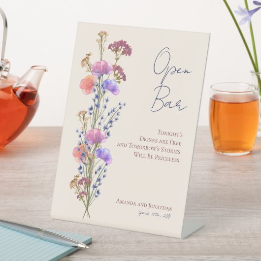 Rustiek Delicaat Beige Bloemenbruiloft Open Bar Reclamebord Met Voetstuk (Insitu)