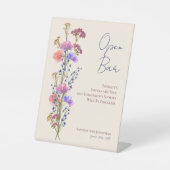 Rustiek Delicaat Beige Bloemenbruiloft Open Bar Reclamebord Met Voetstuk (Voorkant)