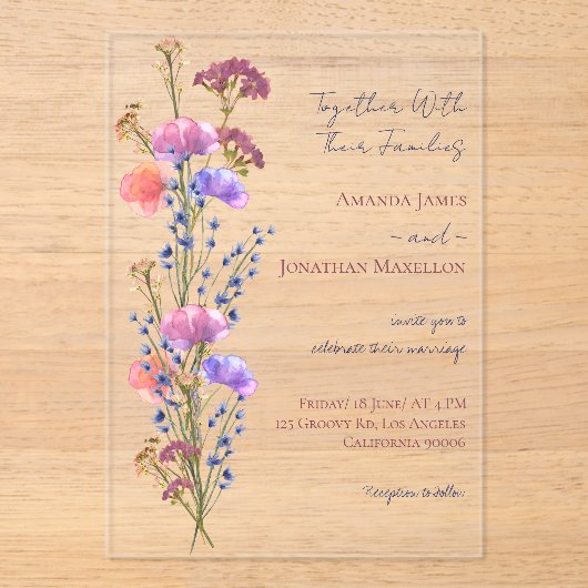 Rustiek Delicate Floral Bouquet Wedding Acryl Uitnodigingen (Voorkant)