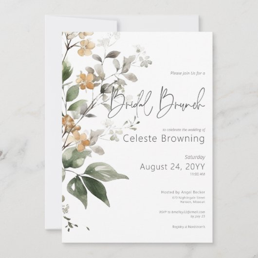 Rustiek Delicate Tan Herfst Wildflowers Bruidsbrun Kaart (Voorkant)