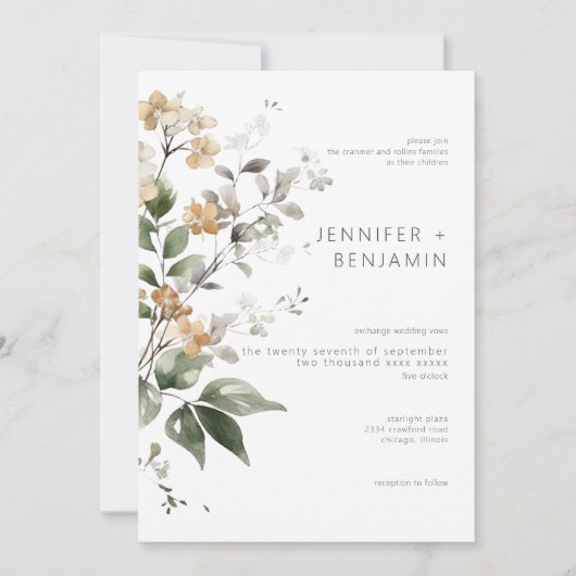 Rustiek Delicate Tan Herfst Wildflowers Bruiloft Kaart (Voorkant)