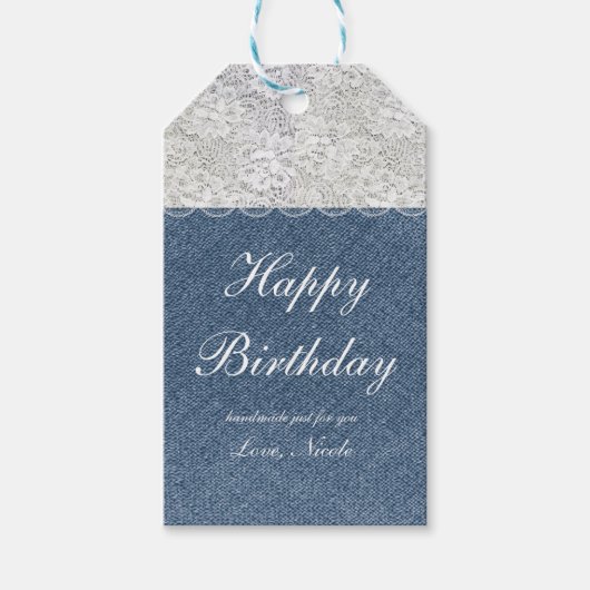 Rustiek Denim & Kant Vakantie Kerstcadeau Label Cadeaulabel (Voorkant)