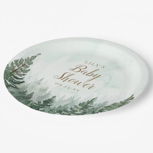 Rustiek dennenboom bos Baby shower Papieren Bordje (Gekanteld)