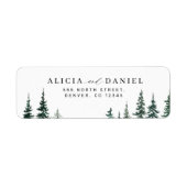 Rustiek dennenbos bruiloft retour adres etiket (Voorkant)