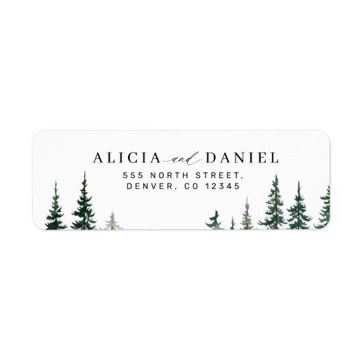 Rustiek dennenbos bruiloft retour adres etiket (Voorkant)