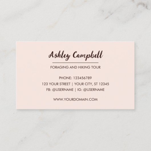 Rustiek dennenbos en berg Visitekaartje (Achterkant)