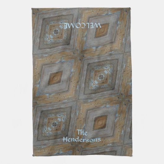 Rustiek Diamantpatroon Verouderd Hout Bruin Blauw Theedoek (Verticaal)