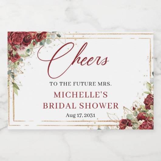 Rustiek diep rood en blush rozen goud lijst sparkling wijnetiket (Enkel label)