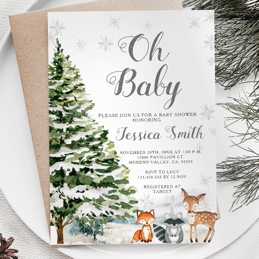 Rustiek Dier Evergreen Kerst Baby shower Kaart