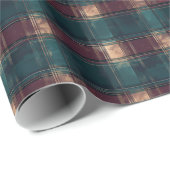 Rustiek Donker Blauwgroen en Bourgogne Plaid – War Cadeaupapier (Rol Hoek)