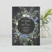 Rustiek Donker Hout Bloemen & dennenbos Bruiloft Kaart (Staand voorkant)