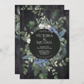 Rustiek Donker Hout Bloemen & dennenbos Bruiloft Kaart (Voorkant / Achterkant)