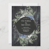 Rustiek Donker Hout Bloemen & Pine Winter Wedding Kaart (Voorkant)