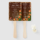 Rustiek donker hout bloemenvlinder bruiloft progra handwaaier (Voorkant en achterkant)