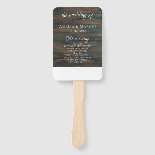 Rustiek donker hout bruiloft programma handwaaier (Voorkant)