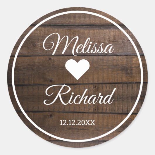 Rustiek Donker Hout Land Wedding Favoriet Ronde Sticker (Voorkant)