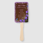 Rustiek donker hout Paarse bloemenbruiloft program Handwaaier (Voorkant)