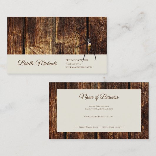 Rustiek Donker Hout Reuzenspin Elegant Script Visitekaartje (Voorkant / Achterkant)