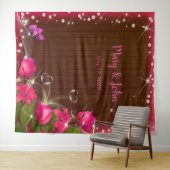 Rustiek Donker Hout Roze Bloemen Bruiloft Achtergr Wandkleed (In Situ (horizontaal))