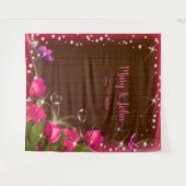 Rustiek Donker Hout Roze Bloemen Bruiloft Achtergr Wandkleed (Voorkant (horizontaal))