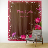 Rustiek Donker Hout Roze Bloemen Bruiloft Achtergr Wandkleed (In situ)