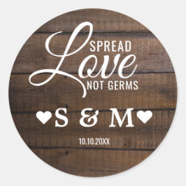 Rustiek Donker Hout Spread Liefde Bruiloft Monogra Ronde Sticker