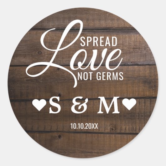 Rustiek Donker Hout Spread Liefde Bruiloft Monogra Ronde Sticker (Voorkant)