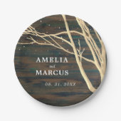 Rustiek Donker Hout Winter Tree Bruiloft Papieren Bordje (Voorkant)