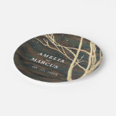 Rustiek Donker Hout Winter Tree Bruiloft Papieren Bordje (Gekanteld)