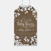 Rustiek Donker Hout Wit Bloemen Script Baby shower Cadeaulabel (Voorkant)