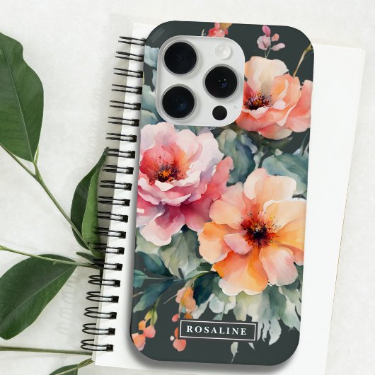 Rustiek Donker Salie Groen Roze Bloemen Monogram Case-Mate iPhone Case