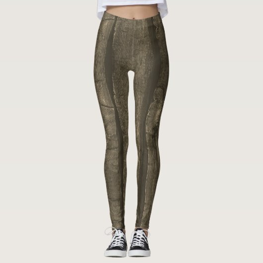 Rustiek donkerbruin goud sepia oud hout leggings (Voorkant)