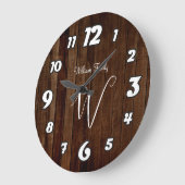 Rustiek Donkerbruin Hout Familienaam Monogrammed L Grote Klok (Hoek)