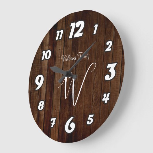Rustiek Donkerbruin Hout Familienaam Monogrammed L Grote Klok (Hoek)