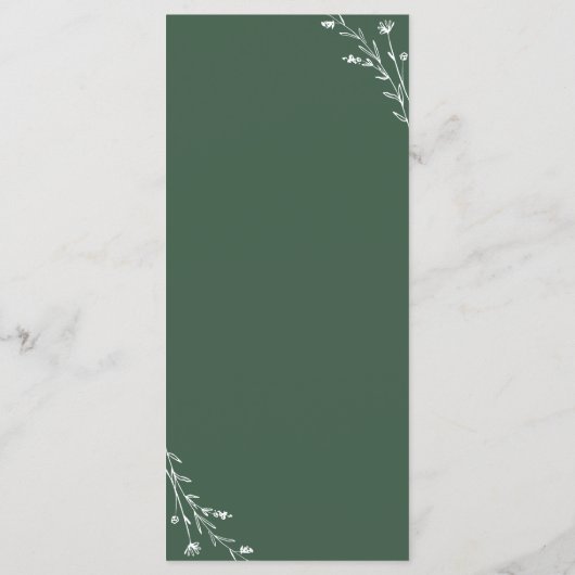 Rustiek Donkergroen Botanisch Wedding Menu Kaart (Achterkant)