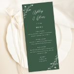 Rustiek Donkergroen Botanisch Wedding Menu Kaart<br><div class="desc">Deze mooie kaart voor het menu van de huwelijksreceptie heeft een mooie diepgroene achtergrond met handgetekende wilde bloemen en elegante typografie in het wit. Samen creëer deze elementen een rustieke maar toch elegante bruiloft menu dat perfect zou zijn voor een romantische bruiloft elk moment van het jaar. Dit ontwerp stemt...</div>