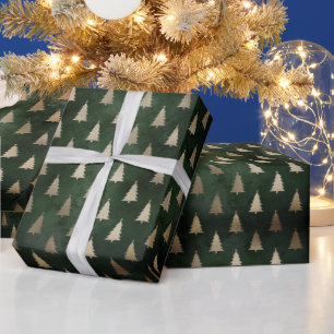 Rustiek donkergroen goud kerstbomen patroon cadeaupapier