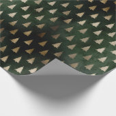 Rustiek donkergroen goud kerstbomen patroon cadeaupapier (Hoek)