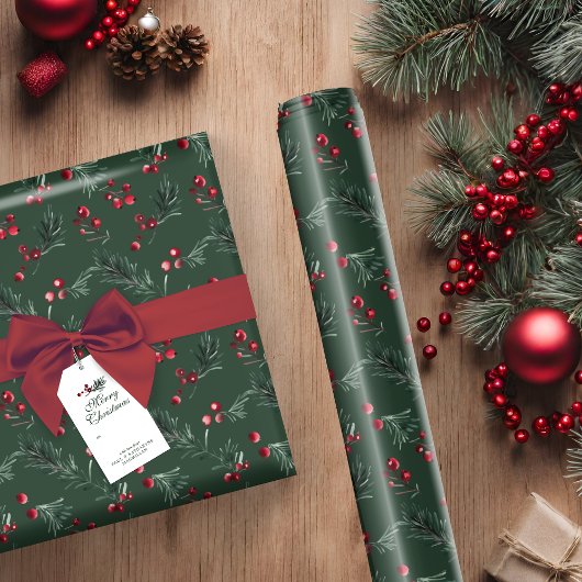 Rustiek Donkergroen Kerst Waterverf Botanisch Cadeaupapier