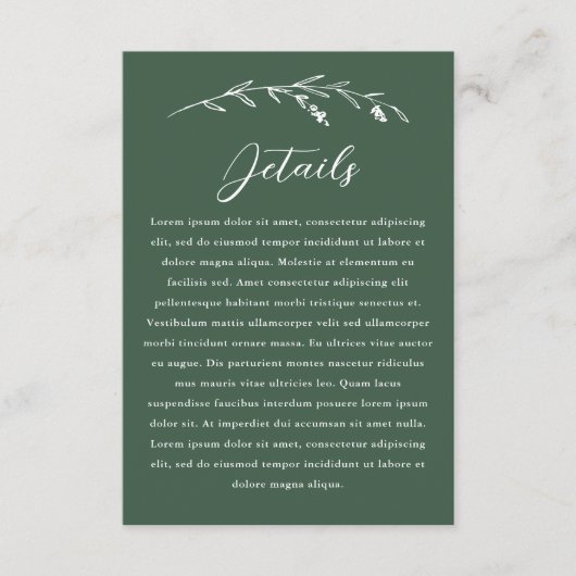 Rustiek Donkergroen Wildflower Wedding Details Informatiekaartje (Voorkant)