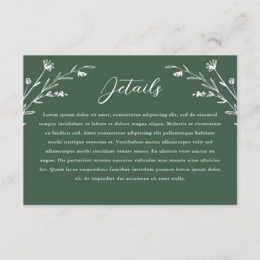 Rustiek Donkergroen Wildflower Wedding Details Informatiekaartje (Voorkant)