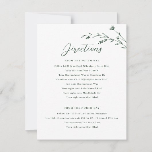Rustiek Donkergroen Wildflower Wedding Info Kaart (Voorkant)
