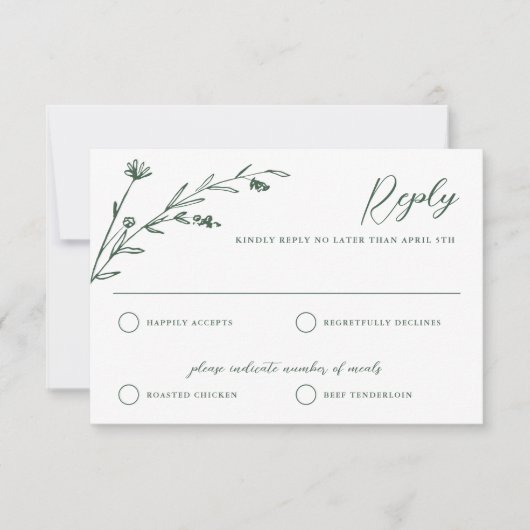 Rustiek Donkergroen Wildflower Wedding RSVP Kaart (Voorkant)