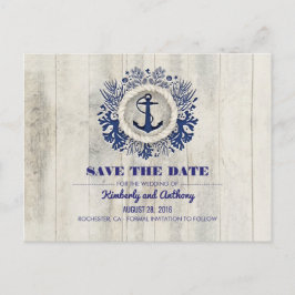 Rustiek Driftwood Nautical Navy Beach Save the Dat Aankondigingskaart