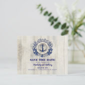 Rustiek Driftwood Nautical Navy Beach Save the Dat Aankondigingskaart (Staand voorkant)